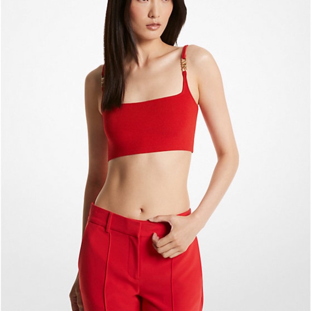 Michael Kors Ribbed Stretch Knit Cropped Tank Top